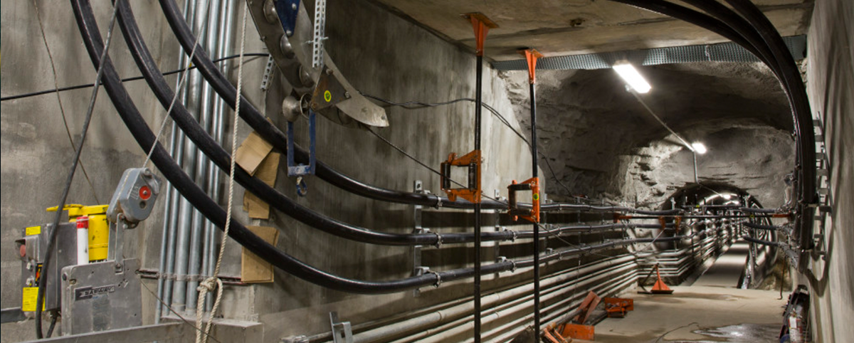 An underground transmission project with cables, lights, and walkways in Nashville, Tennessee.