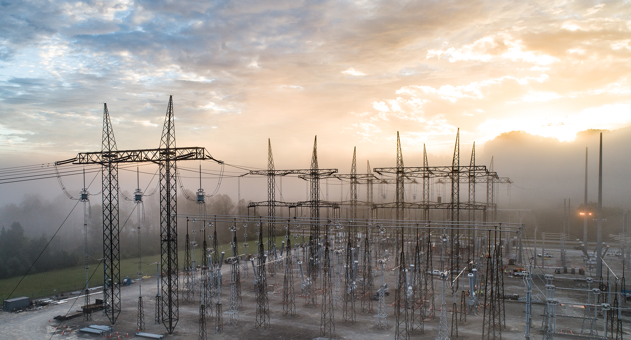 A substation at sunrise.