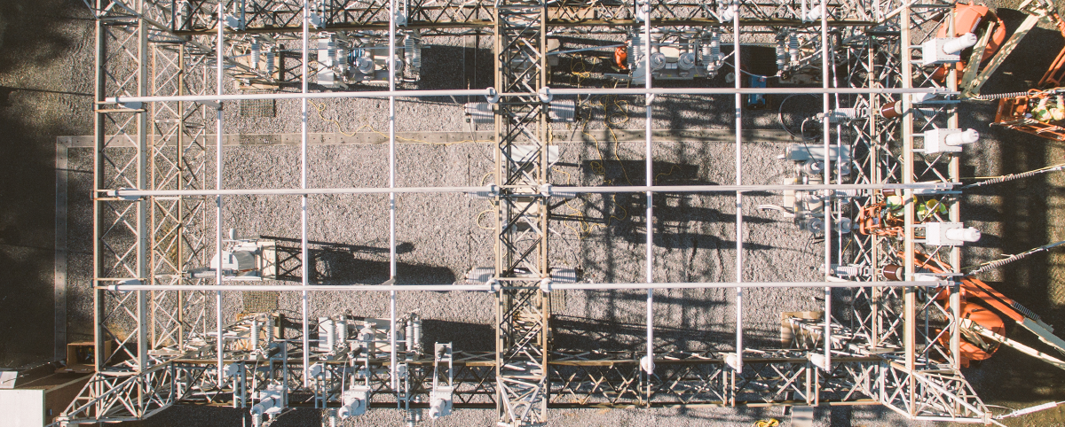 An overhead view of a substation.