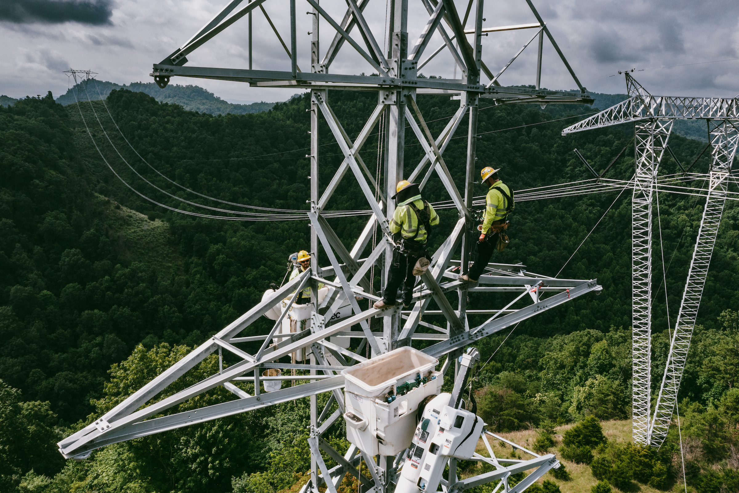 Worker working on power lines